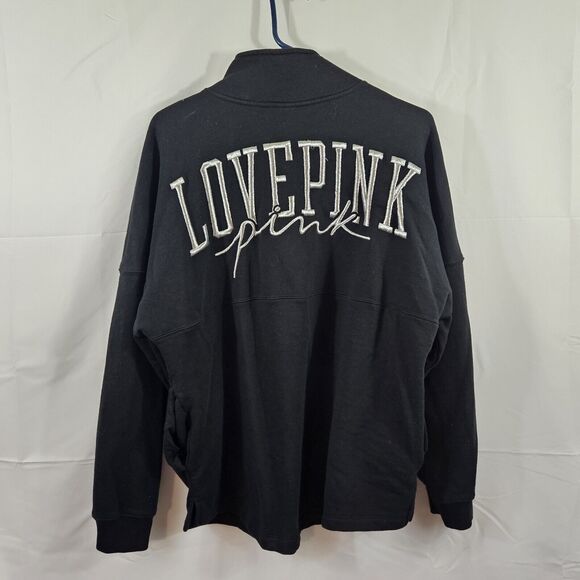 Victoria's Secret PINK 1/4 Zip Sweatshirt Medium Spellout Pullover Fleece - Picture 3 of 6